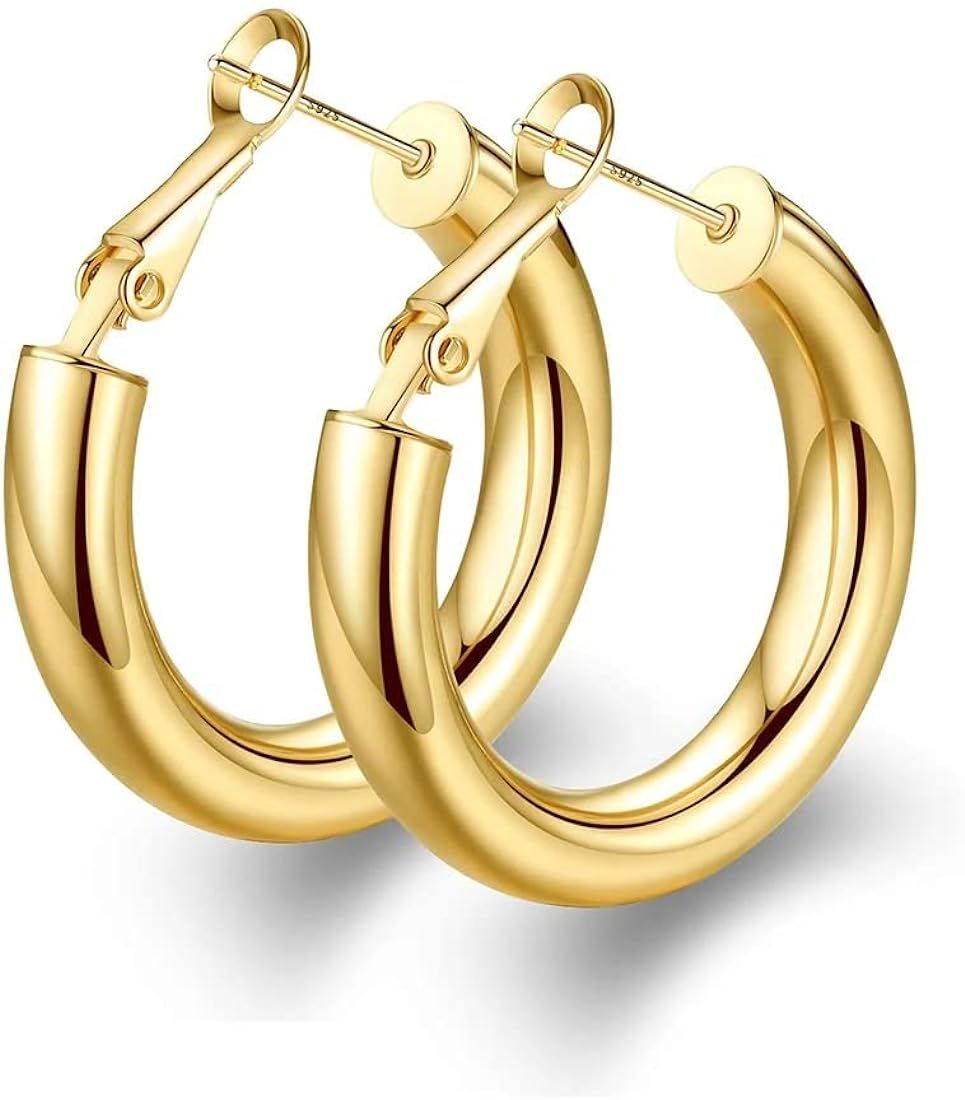 wowshow Chunky Thick Gold Tube Hoops Earrings for Women | Amazon (US)