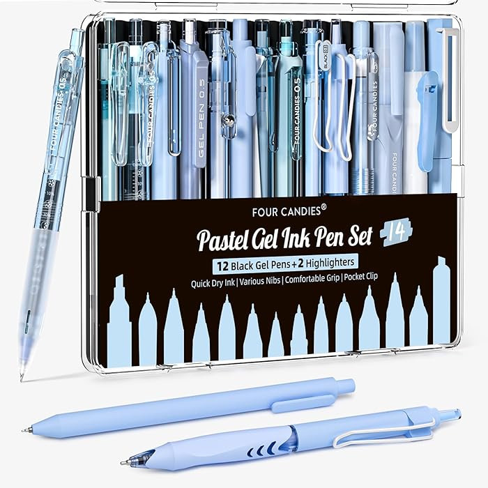 Four Candies Writing Ink Pens with Black & Blue Ink and 2Pack Highlighter, Retractable 0.5mm Smoo... | Amazon (US)