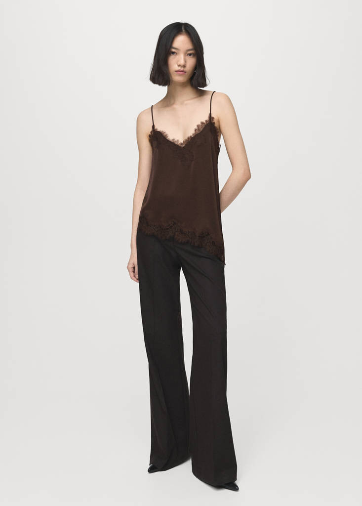Asymmetrical lace lingerie top brown - Woman - S - MANGO | Mango (US/MX/AU)