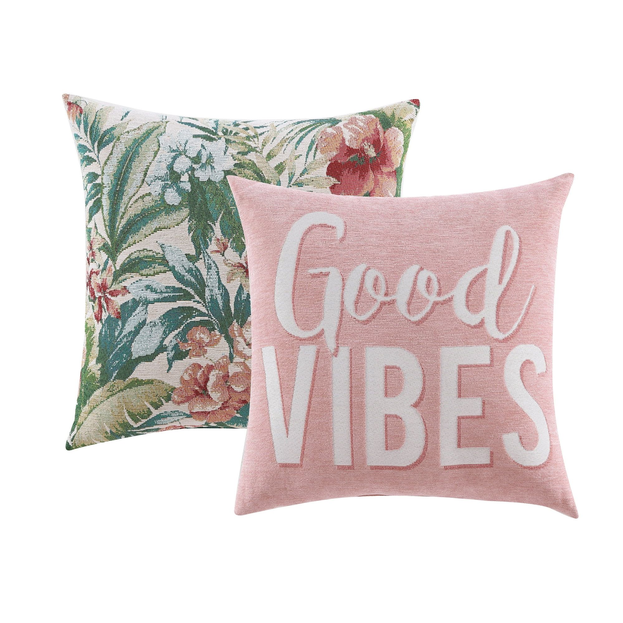 Mainstays Decorative Throw Pillow, Chenille Jacquard Good Vibe, Square, Multi, 17" x 17", 2 Pack | Walmart (US)