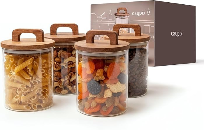 Vorratsgläser mit Deckel Holz [4x 800ml] – Vorratsdosen Glas luftdicht – Vorratsglas mit Hol... | Amazon (DE)