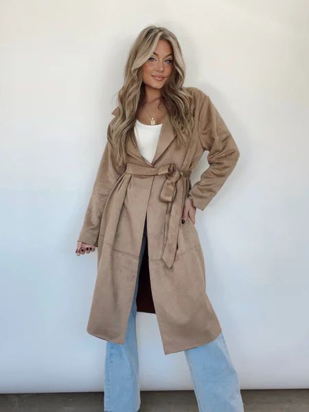 Taupe Suede Trench Coat | Lane 201 Boutique