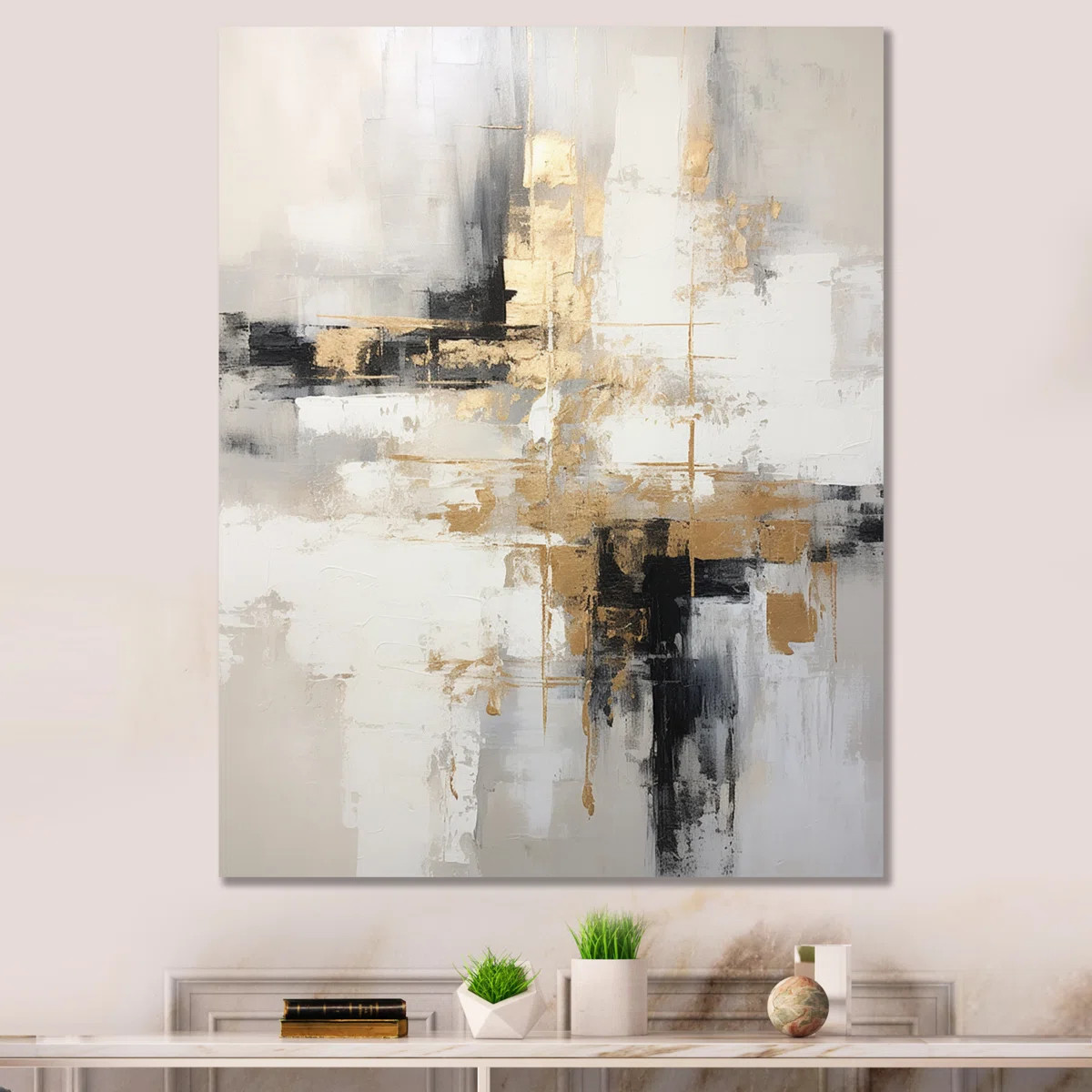Essential Bliss Minimalism Abstract Gold Painting - Grey Abstract Painting Canvas Print | Wayfair North America