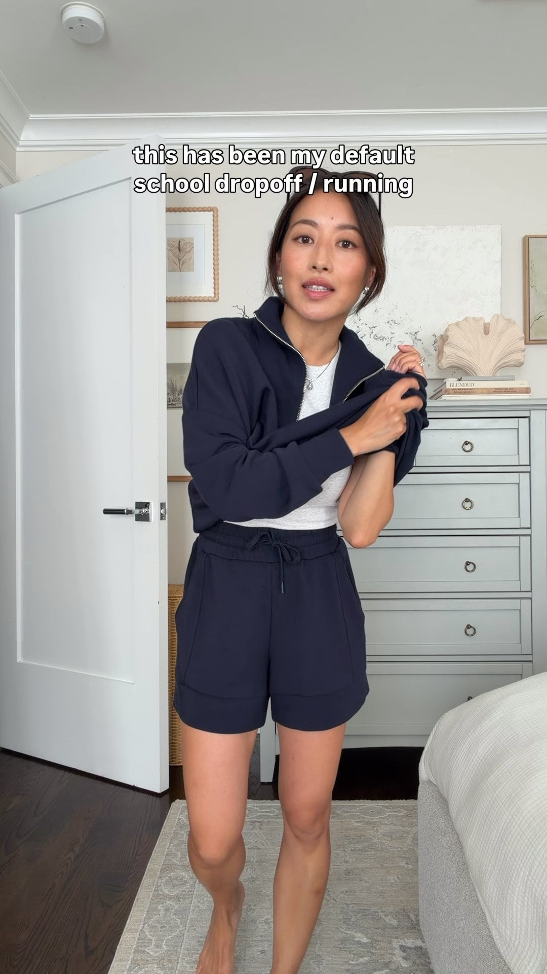 Size info below! 
• navy sweatshirt xxs, oversized fit. Fabric is so soft and luxe feeling 
• Varley shorts xxs, petite friendly good length coverage. You can also get matching long bottoms in petite friendly lengths  
• Aritzia ribbed tee XS, sized up 
• adidas sneakers 5 
• quince bucket bag size small 

Travel outfit, school drop off, easy mom style, matching sets

#LTKPetite #LTKTravel #LTKmomlife