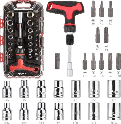 Amazon Basics 27-Piece Magnetic T-Handle Ratchet Wrench and Screwdriver Set | Amazon (US)