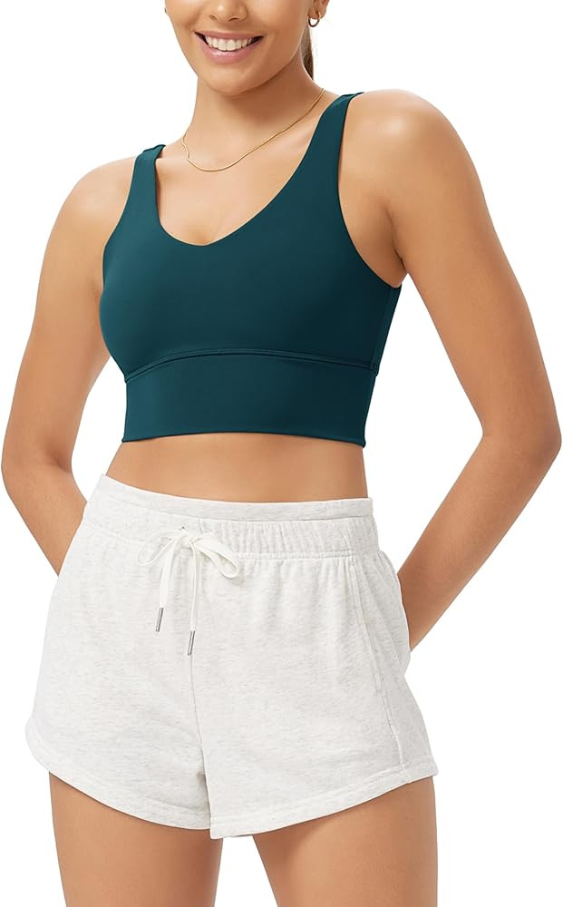 ODODOS Cloud Feeling V Neck Padded Sports Bra for Women U Back Wirefree Yoga Bra Crop Top | Amazon (US)