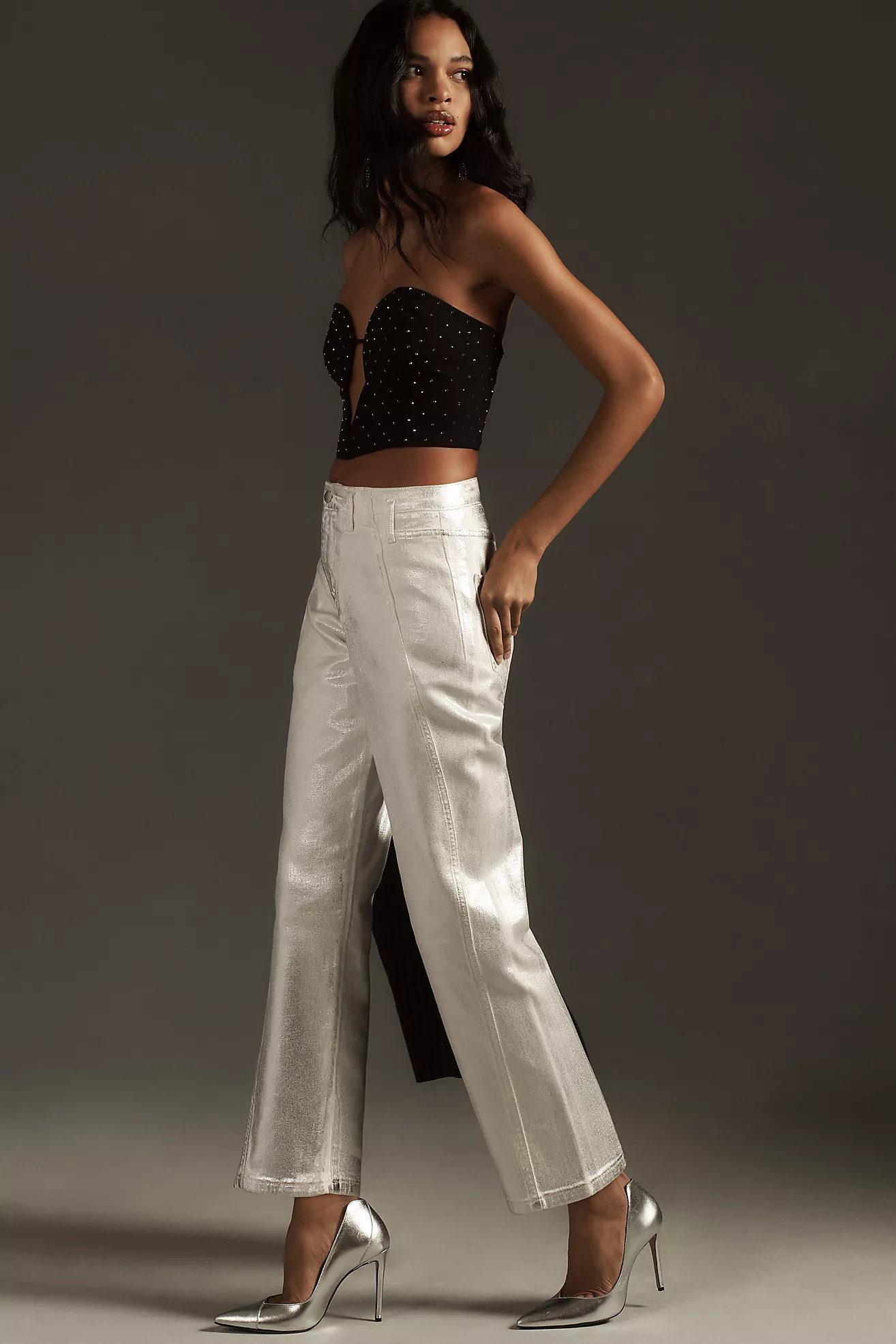 Pilcro The Foiled Curved Mid-Rise Taper Jeans | Anthropologie (US)