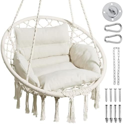 Greenstell Hammock Chair, Macrame Swing Chair with Comfy Cushion, Boho Hanging Chair for Outdoor ... | Amazon (US)