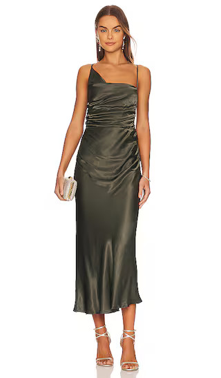 Giorgia Asymmetrical Midi Dress in Forest | Revolve Clothing (Global)