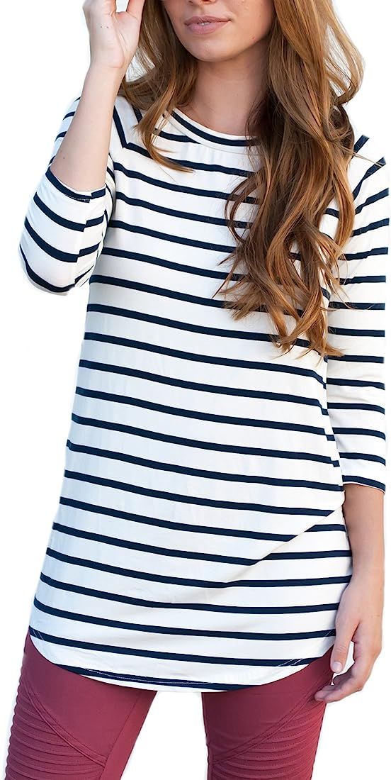Tickled Teal Womens 3/4 Sleeve Striped Tunic | Amazon (US)