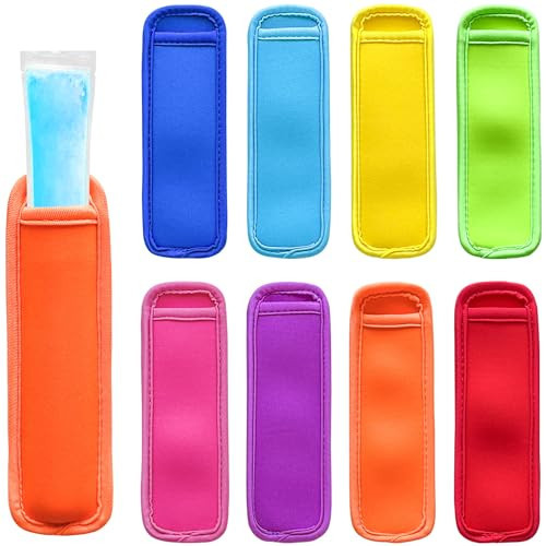 Hzran Ice Pop Sleeves, 8 Pieces Ice Pop Neoprene Insulator Sleeves, Freezer Popsicle Holder Sleeves, Colorful Ice Sleeves Holder Bag, Reusable Washable Ice Popsicle Holders for Kids. | Amazon (US)