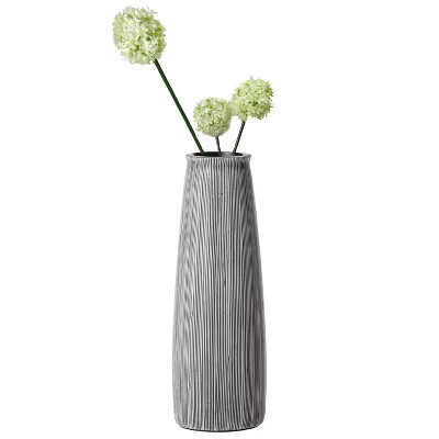 Uniquewise Decorative Modern Round Table Centerpiece Flower Vase with Gray Striped Design, 9 Inch | Target