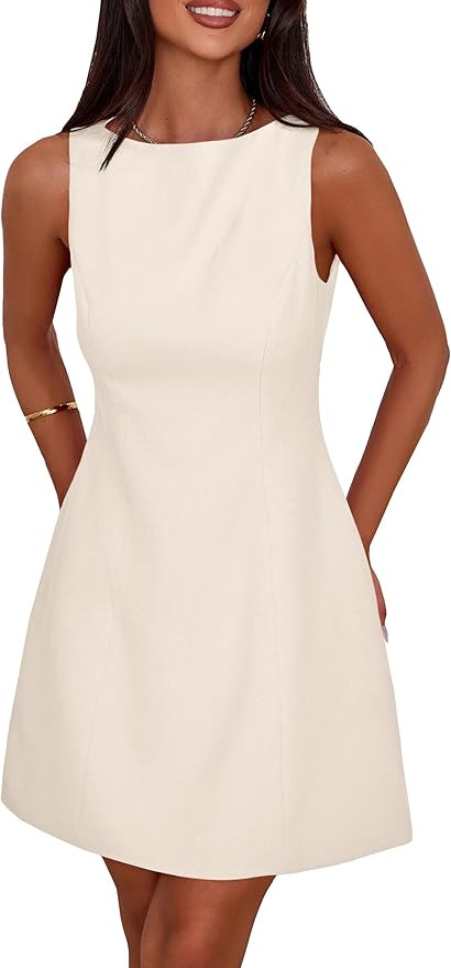 PRETTYGARDEN Womens Formal Short Dresses 2025 Summer Sleeveless Boat Neck A Line Elegant Mini Coc... | Amazon (US)