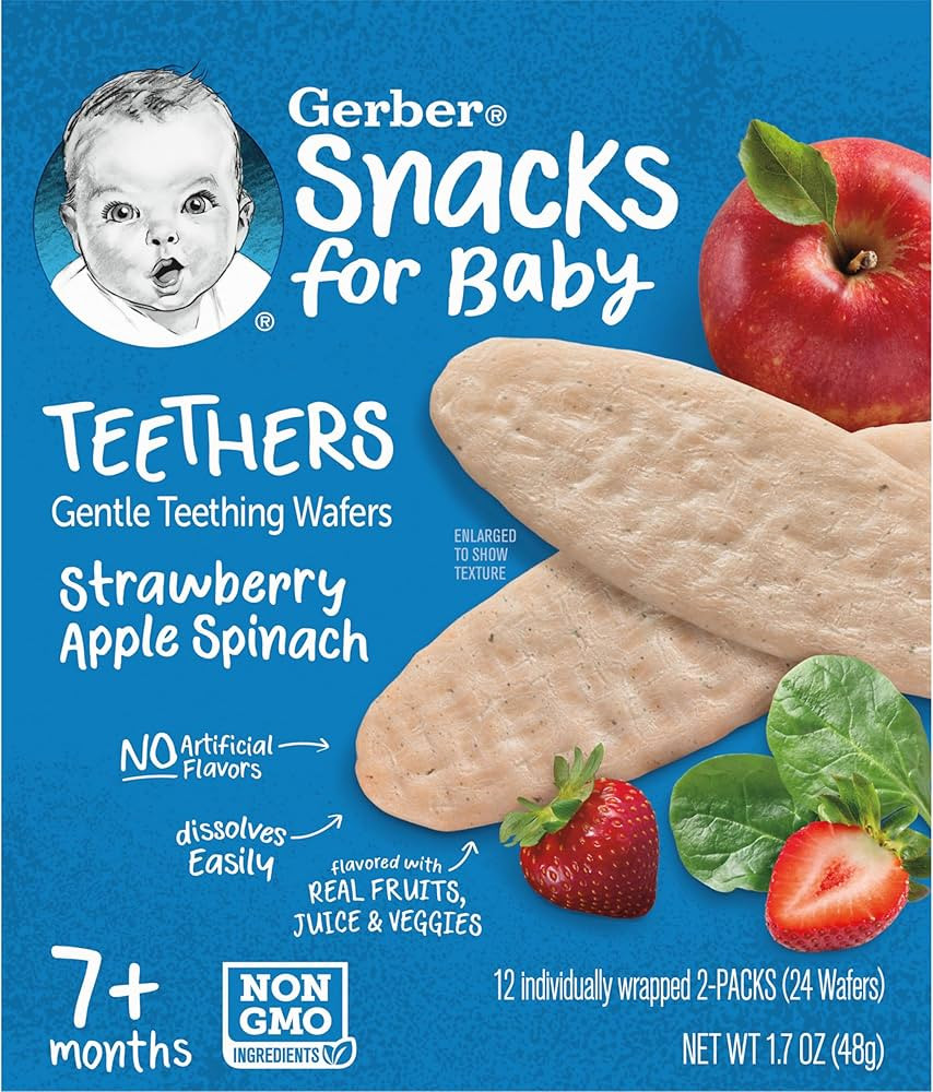 Gerber Snacks for Baby Teethers, Gentle Teething Wafers, Strawberry Apple Spinach, 1.7 Ounce, 12 ... | Amazon (US)