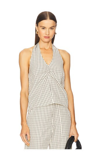 Cora Plaid Halter in Cream & Black Plaid | Revolve Clothing (Global)