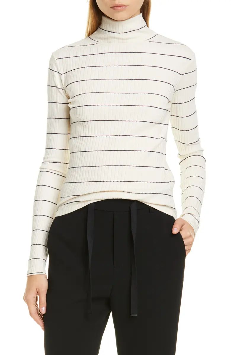 Stripe Rib Stretch Cotton Turtleneck Sweater | Nordstrom