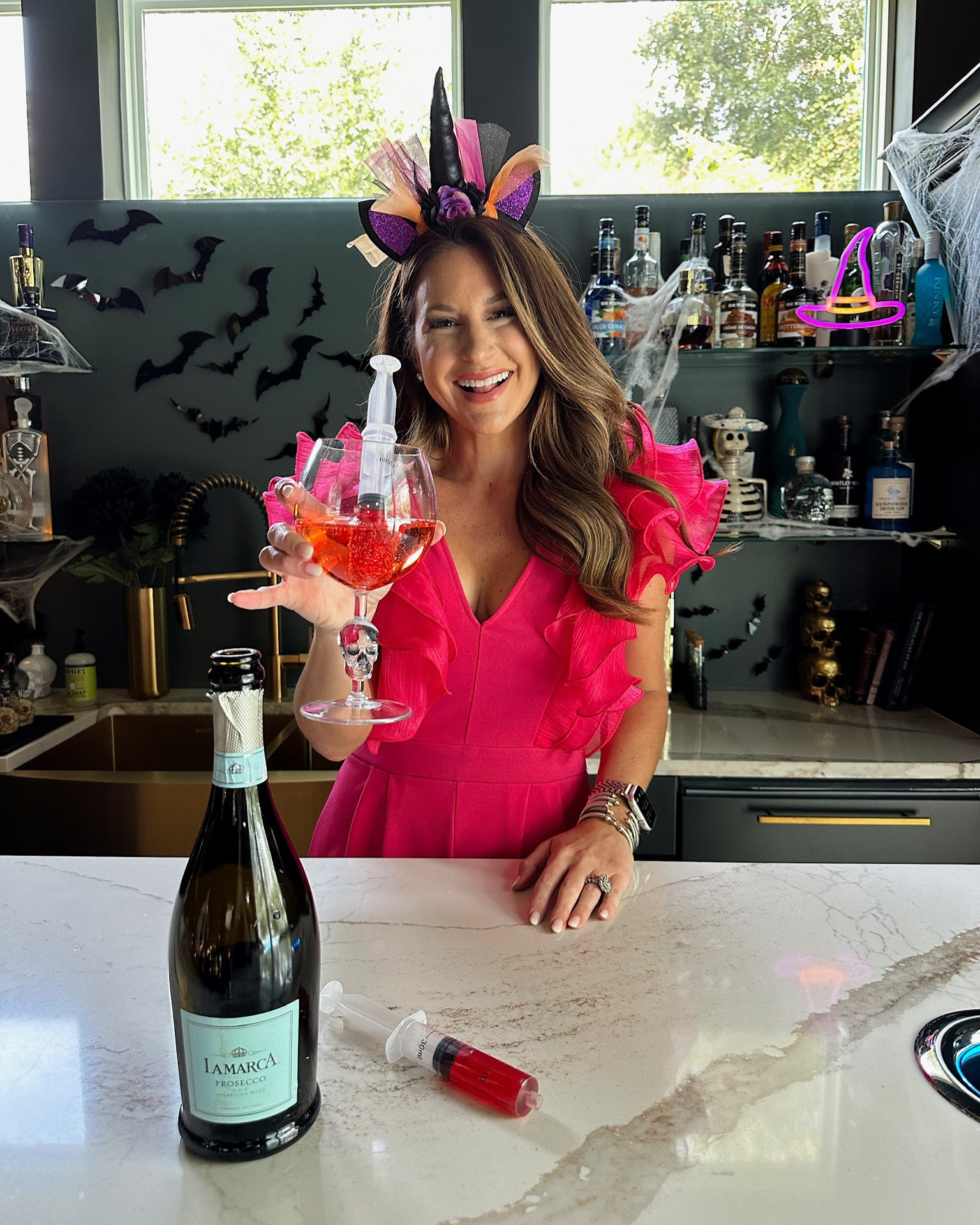 In a medium ruffle sleeve romper, Halloween unicorn headband and accessories for Halloween from amazon- fits TTS.

#LTKstyletip #LTKHalloween #LTKparties