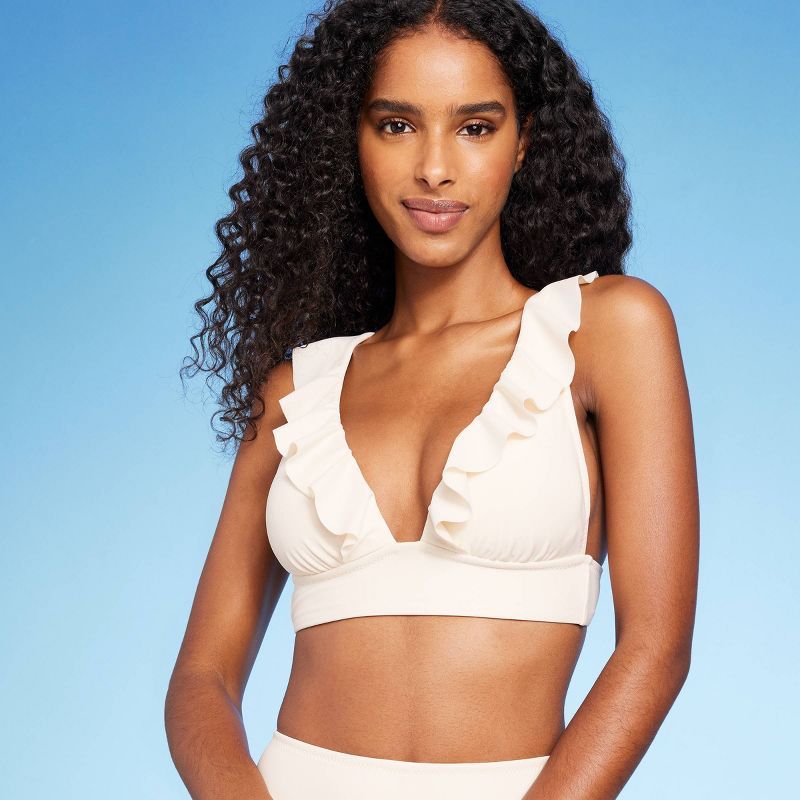 Women's Ruffled V-Neck Longline Triangle Bikini Top - Shade & Shore™ | Target