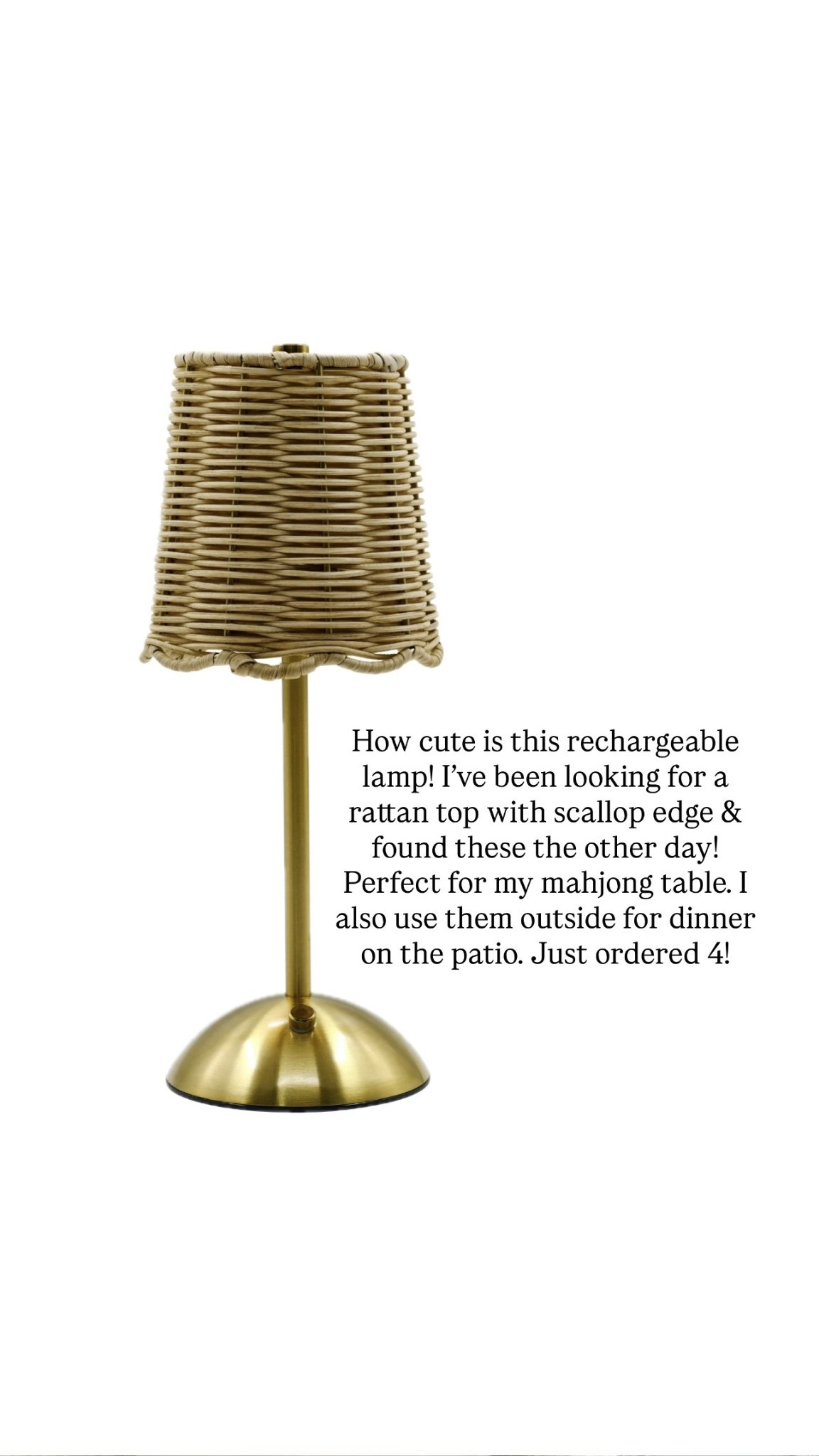 Rechargeable rattan scallop lamps! 
