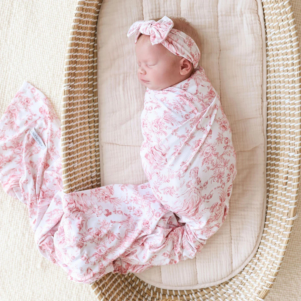 Floral White Swaddle Headband Set | Antoinette | Posh Peanut