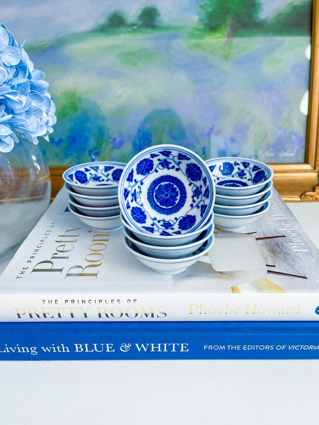 Set of 4 Vintage 2.75 Blue and White Food Safe Condiment Bowl Chinoiserie Chic, Grandmillennial S... | Etsy (US)