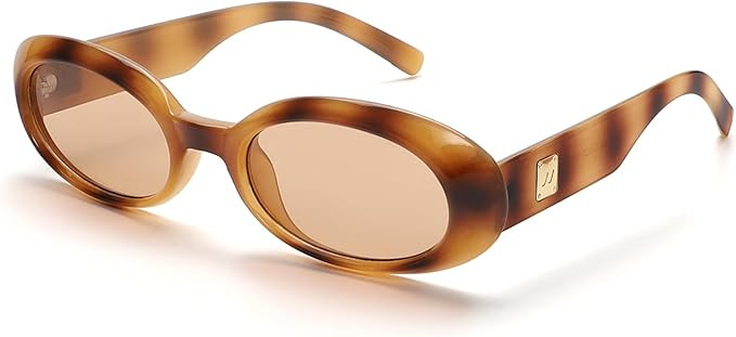 Trendy Oval Sunglasses for Women Retro Vintage 90s Sunnies for Small Face Narrow Round Shades Cat... | Amazon (US)