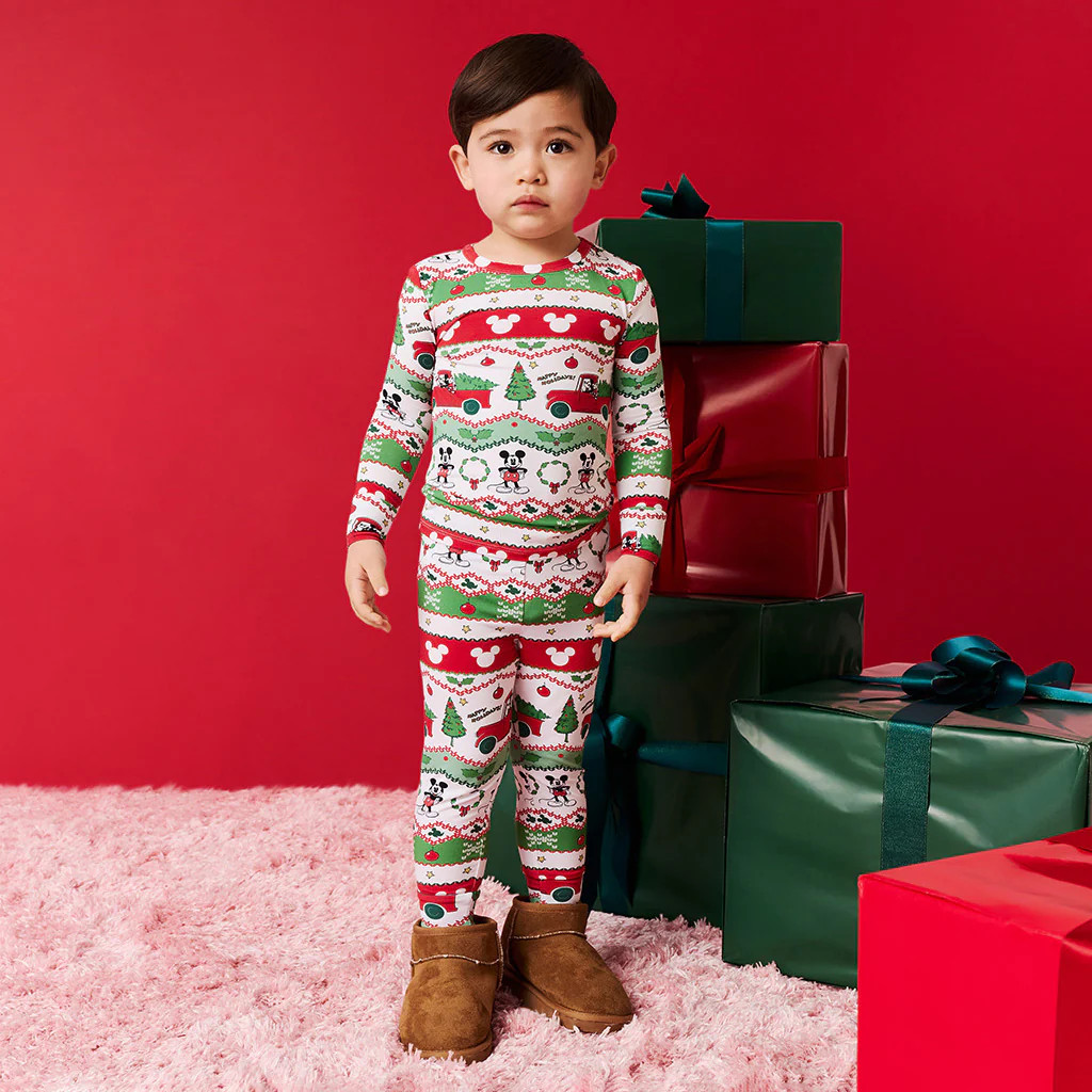 Mickey Mouse Red Long Sleeve Toddler Pajamas | Disney Mickey Fair Isle | Posh Peanut