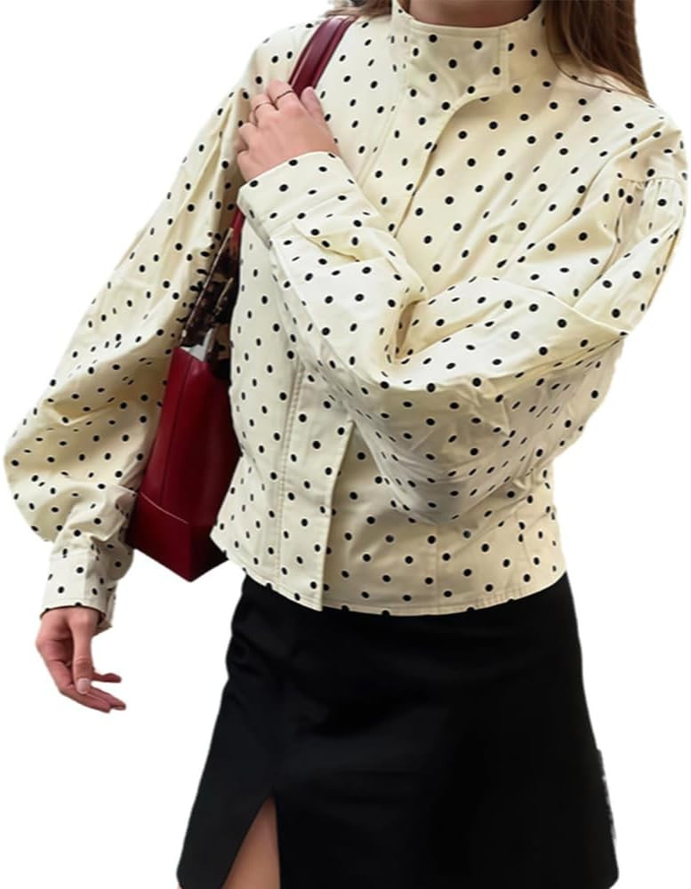 NIFTRIRY Fall Jacket Women Zip Up Turtle Neck Polka Dot Outfits Bishop Sleeve Cropped Coat for Wo... | Amazon (US)