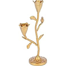 Creative Co-Op Hand-Forged Cast Iron Candelabra with Flowers and Bird, Holds 2 Tapers, Gold | Amazon (US)