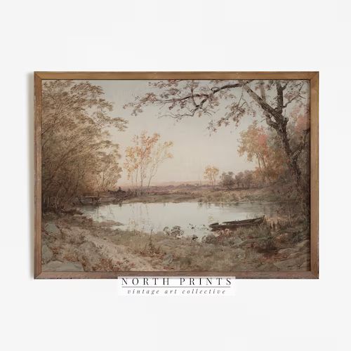 Muted Autumn Pond Landscape Painting | Vintage Wall Art | Neutral PRINTABLE Digital | 888 | Etsy (US)