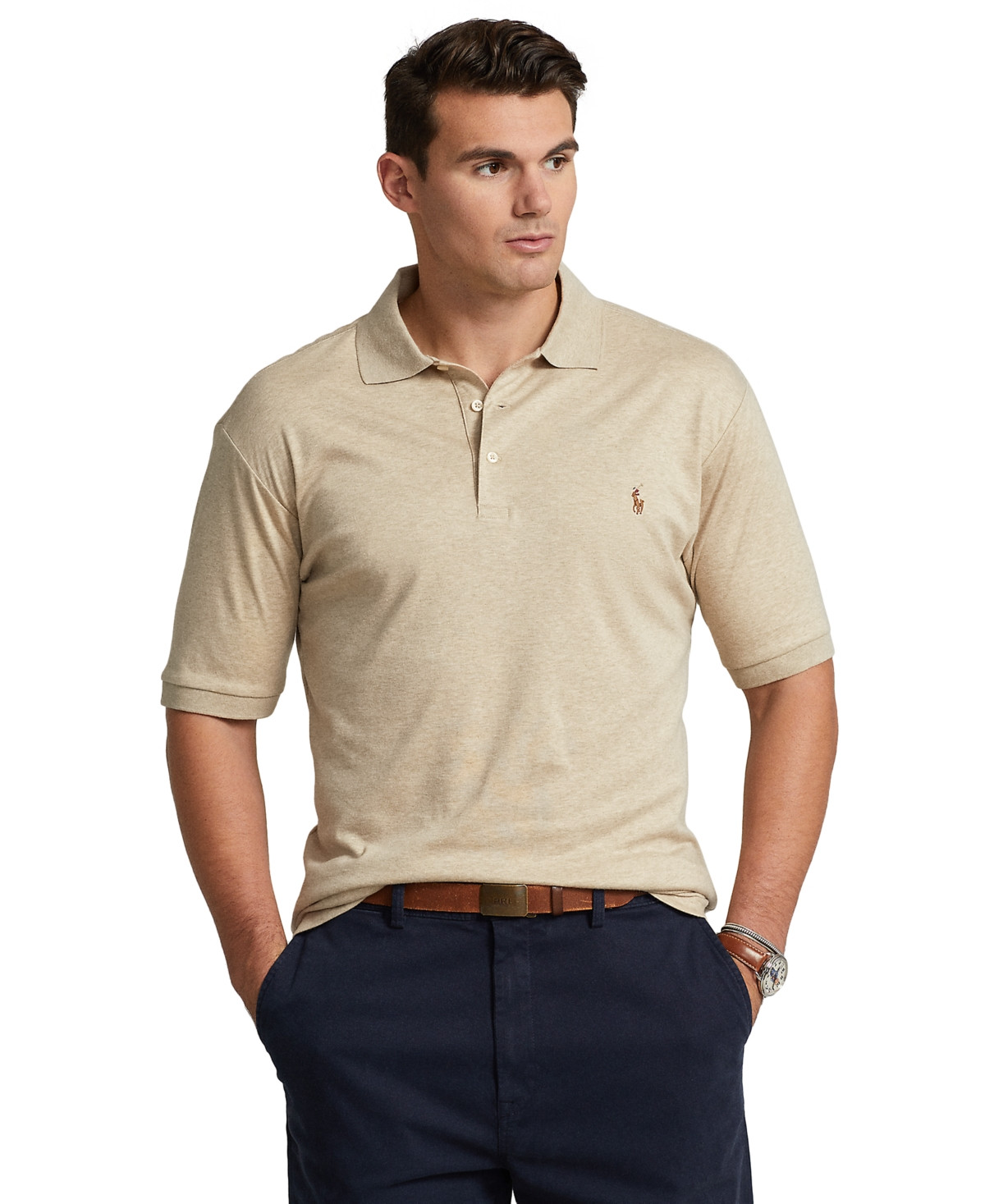 Polo Ralph Lauren Men's Big & Tall Classic Fit Soft Cotton Polo - Sand Heather | Macy's