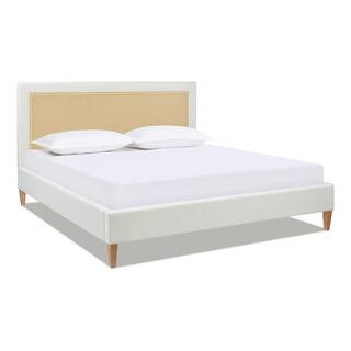 Haley White Wooden Frame King Platform Bed with Cane-Back | The Home Depot
