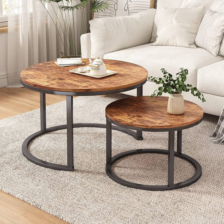 VERMESS 31.5'' Round Modern Nesting Coffee Table Set of 2,Stacking Side Tables with Solid Wood Gr... | Amazon (US)