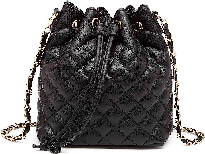 MCK Quilted Bucket Crossbody Bag and Purse for Women Drawstring Vegan Leather Shoulder Bags Light... | Amazon (US)