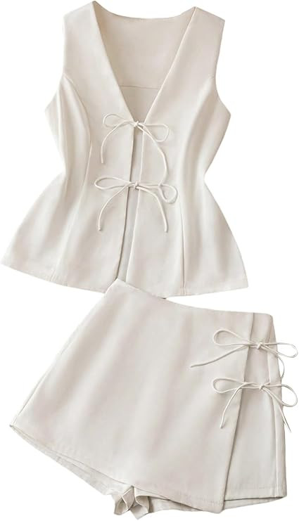 SOLY HUX Women's Summer 2 Piece Outfits Sleeveless Matching Sets Lace Up Vest and Skort Shorts | Amazon (US)