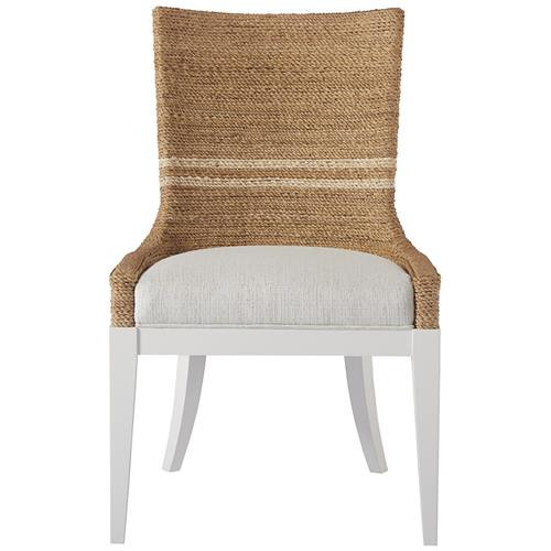 Sam Coastal Beach White Upholstered Brown Woven Abaca Dining Side Chair | Kathy Kuo Home