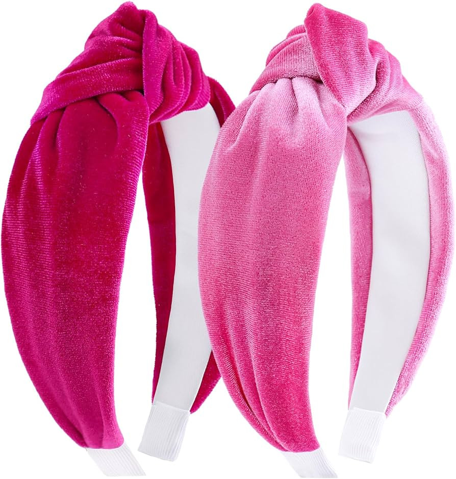 YanJie Valentine's Headband for Women Velvet Rose Pink Knotted Headbands Non Slip Wide Head Band ... | Amazon (US)