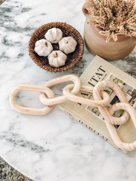 Wooden Chain Link | White-Washed, Natural, Matte Black | Neutral Home Wood Decorative Accent | Etsy (US)