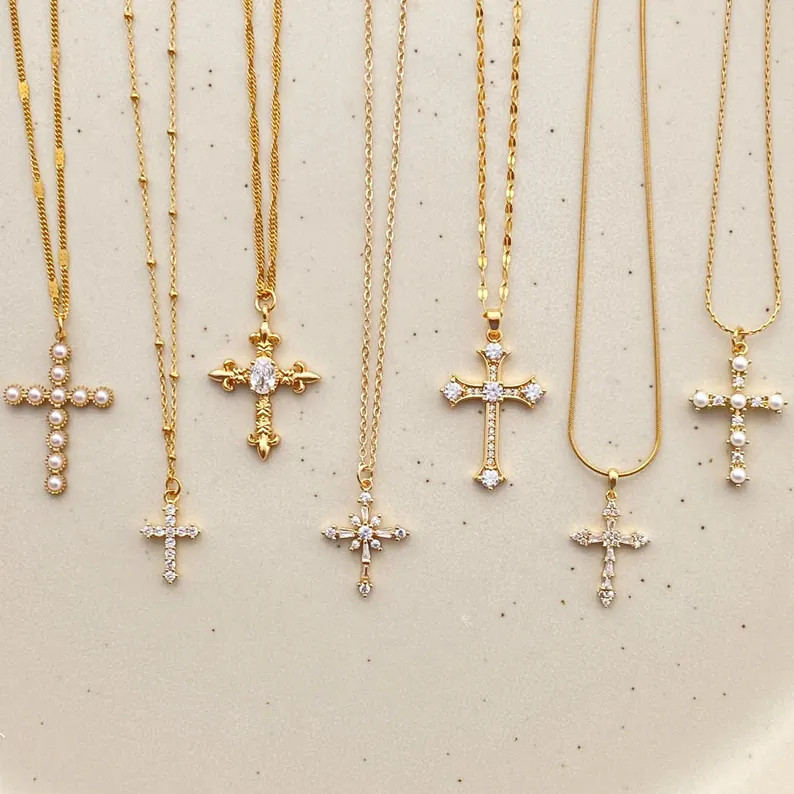 Minimalist Cross Necklace,Gold Dainty Cross Necklace,Diamond Cross Necklace,Pearl Cross Necklace,... | Etsy (US)