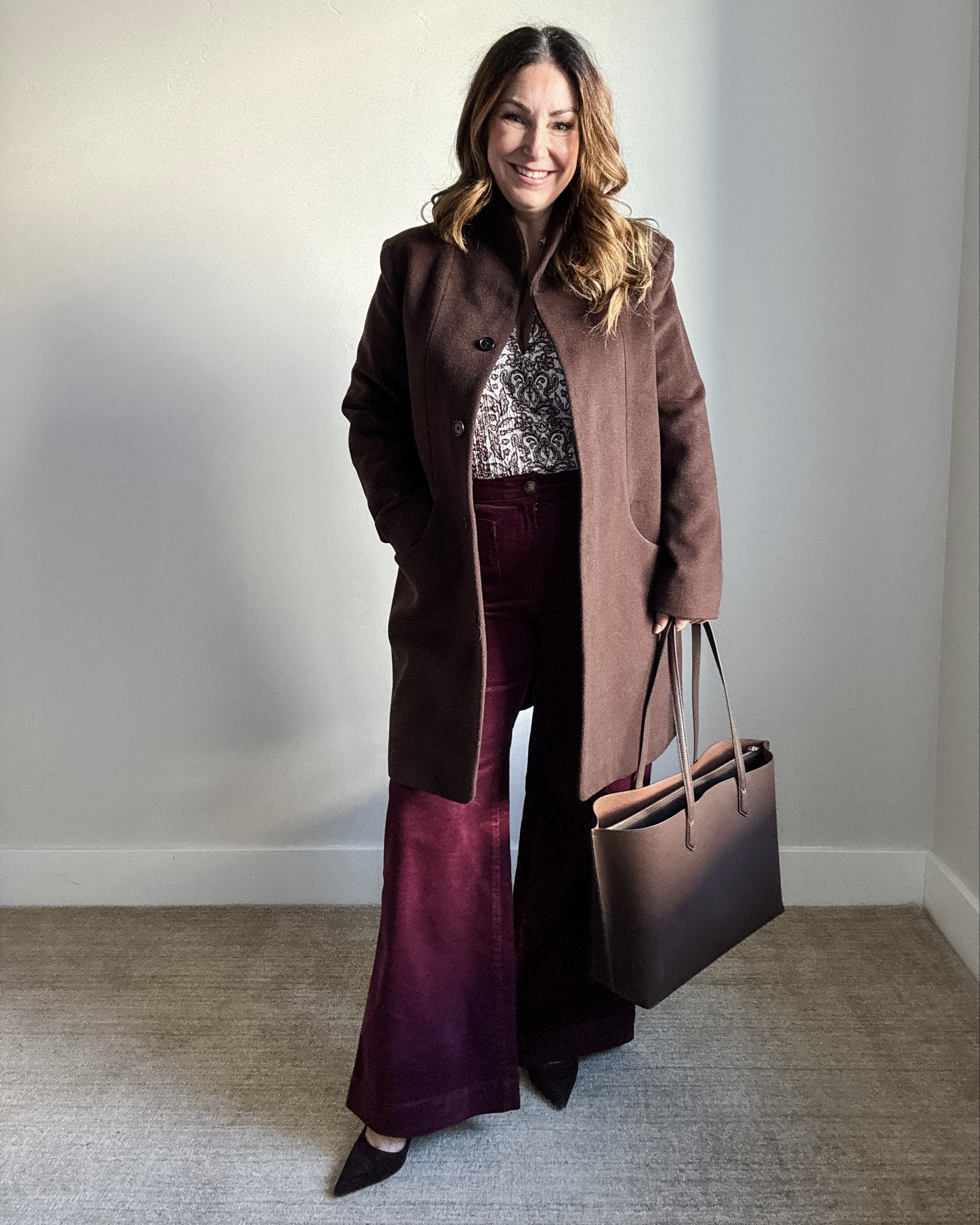 Quince Wool Coat Winter Workwear Outfit | Wearing Blouse in L, Coat in L and Pants in 12 

 

#LTKOver40 #LTKMidsize #LTKWorkwear