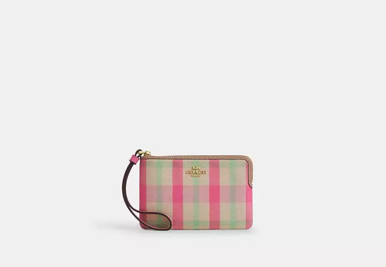 Corner Zip Wristlet With Plaid Print | Coach Outlet US
