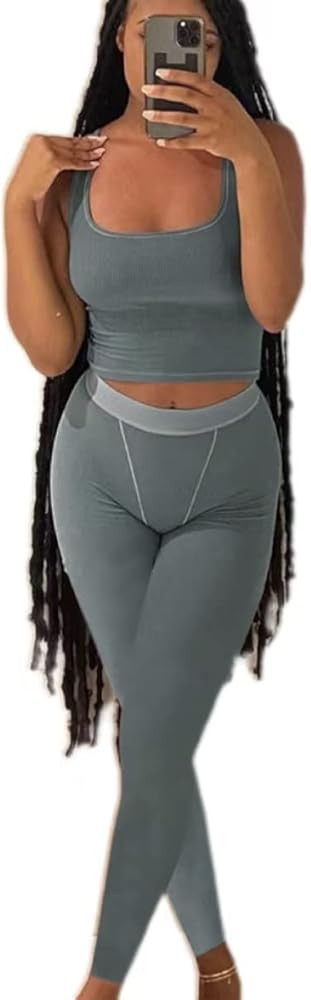 AYWA Casual Workout Sets Two Piece Outfits for Women Ribbed Crop Tank Top High Waist Leggings Act... | Amazon (US)