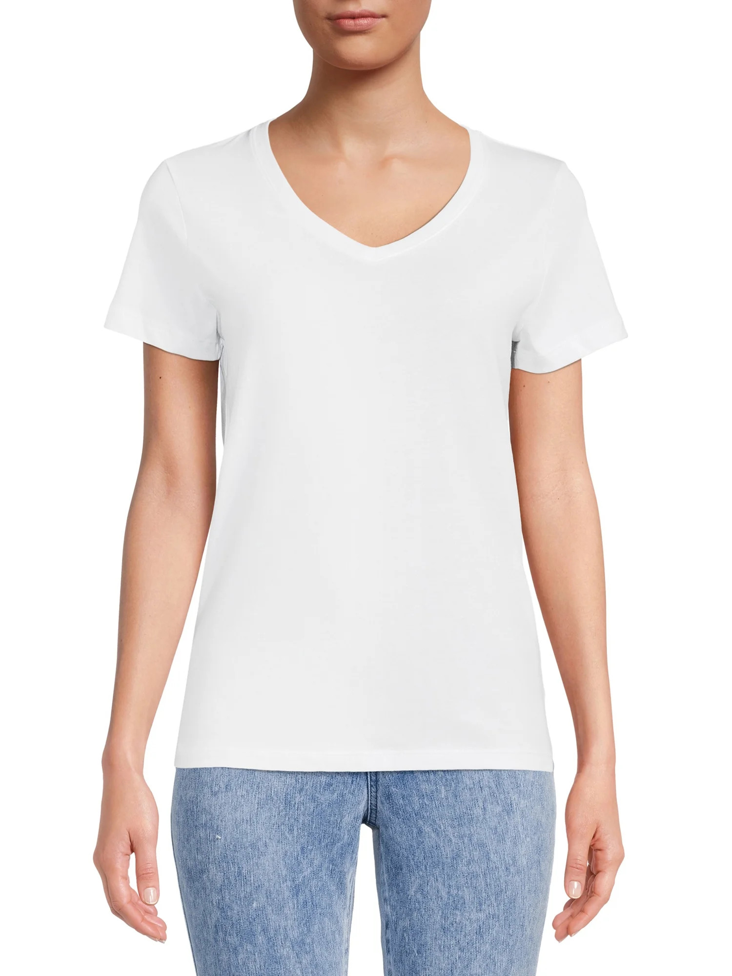 Time and Tru Women's Cotton V-Neck T-Shirt | Walmart (US)