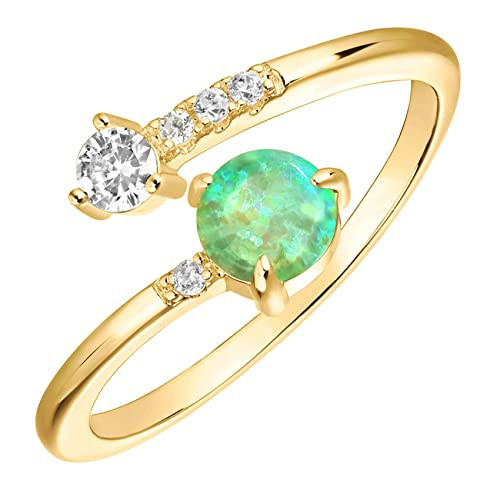 PAVOI Womens Gold Plated Adjustable White Opal Stacking Ring, Yellow/Green | Amazon (US)