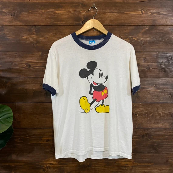 Vintage 1980s Mickey Mouse Disney White Ringer T-shirt | Etsy | Etsy (US)