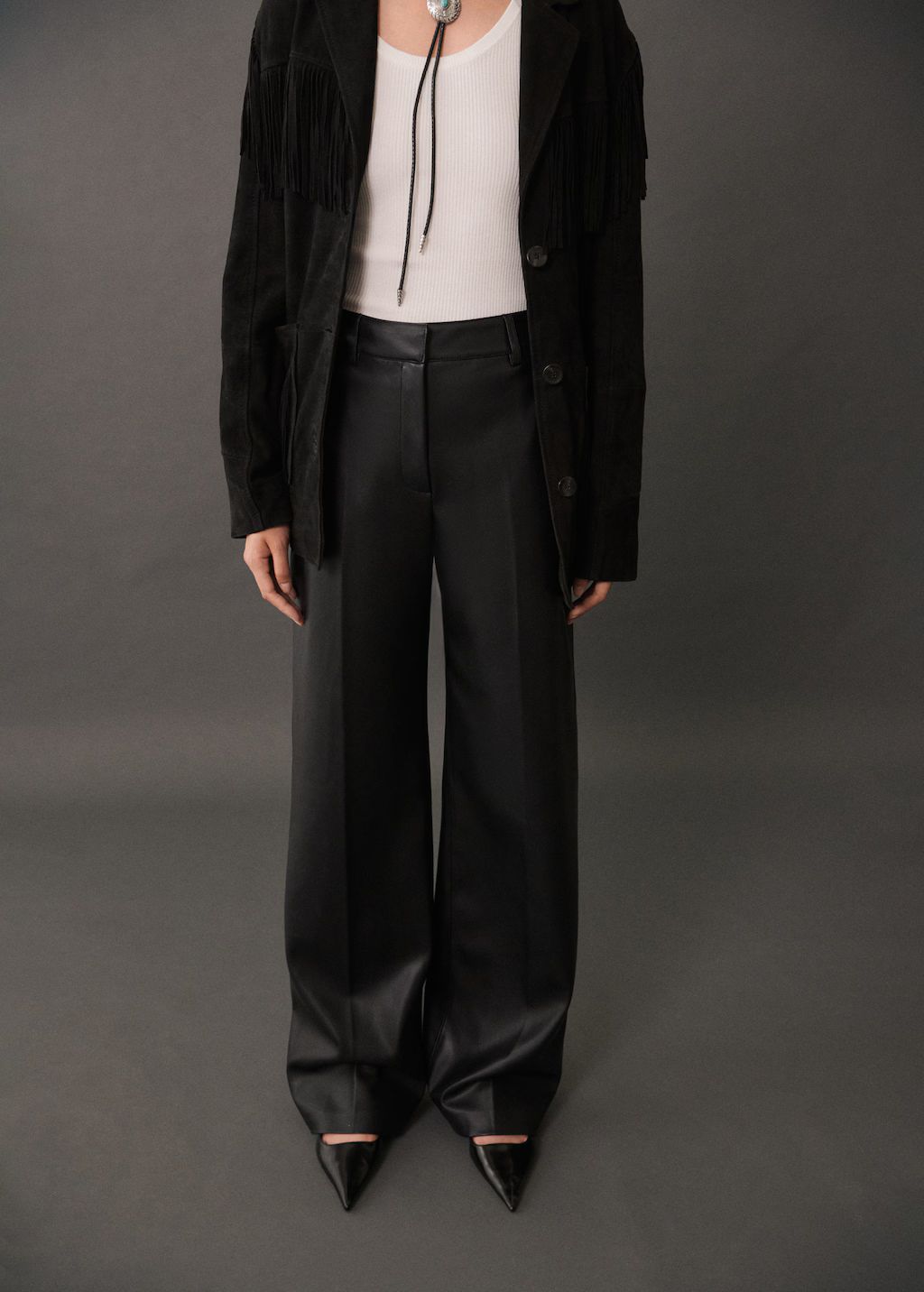 Wide leg faux leather trousers | MANGO (UK)