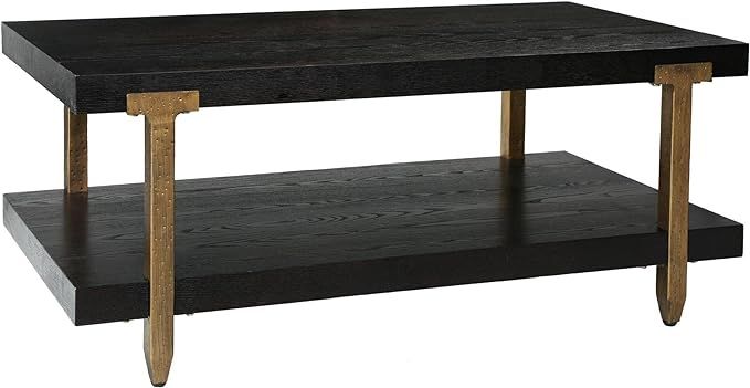 Uolfin Coffee Tables for Living Room with Oak Veneer and Vintage Gold Metal Legs, 42" L | Amazon (US)