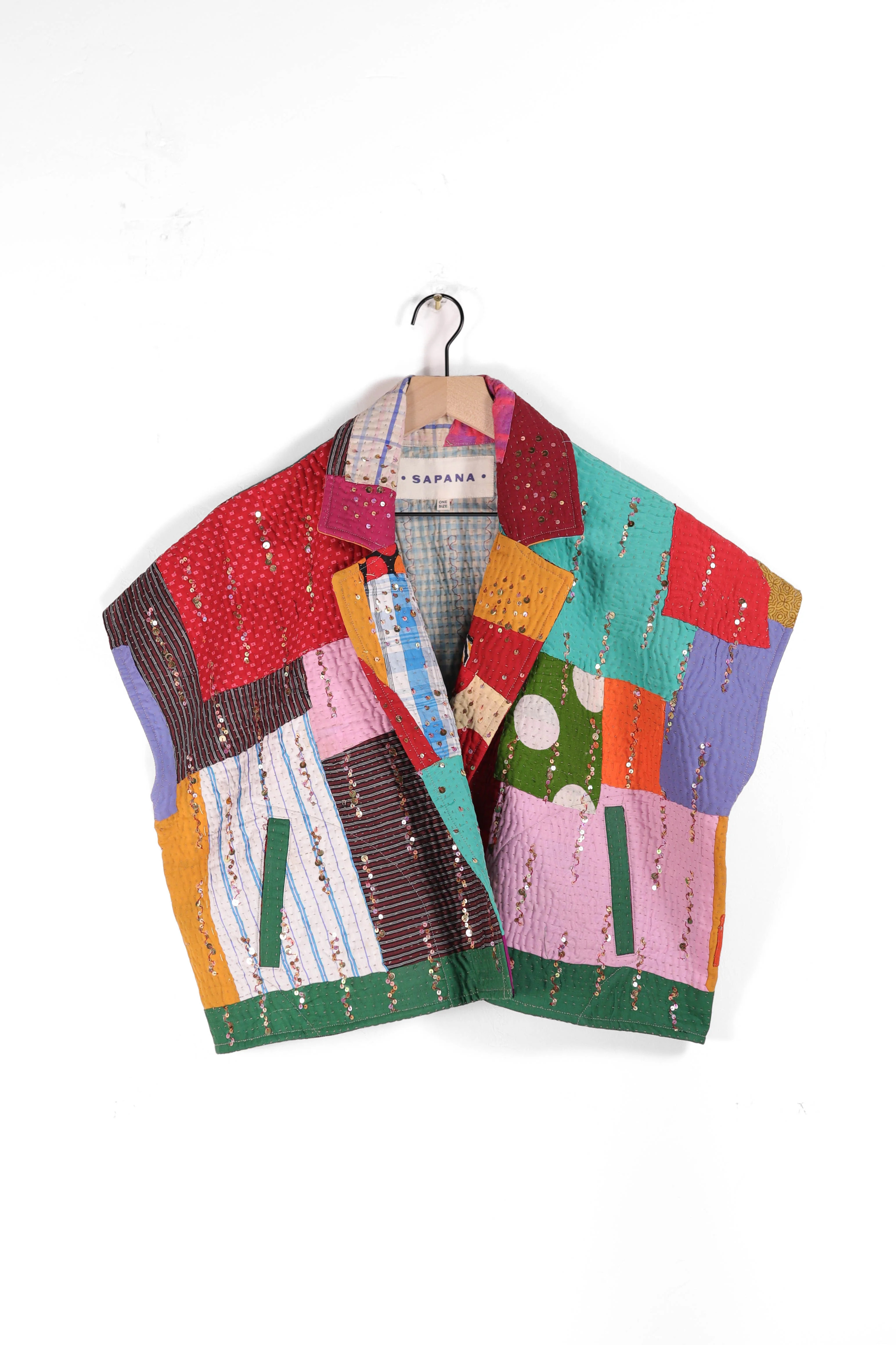 Tara Crop Coat – Vintage Kantha Jacket with Hand-Applied Sequin Detail | Sapana | Sapana