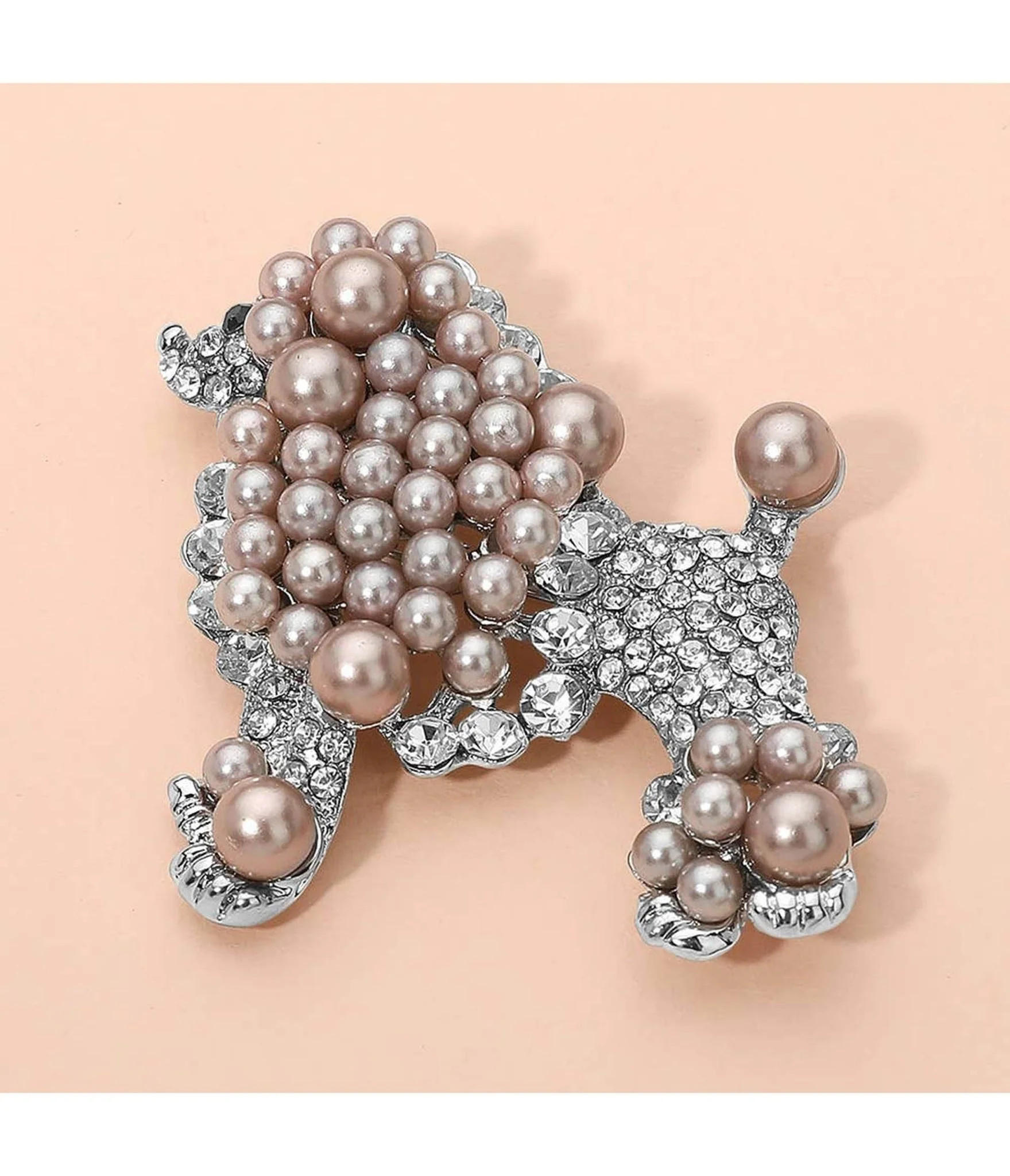 Rhinestone & Pearl Poodle Brooch | UniqueVintage