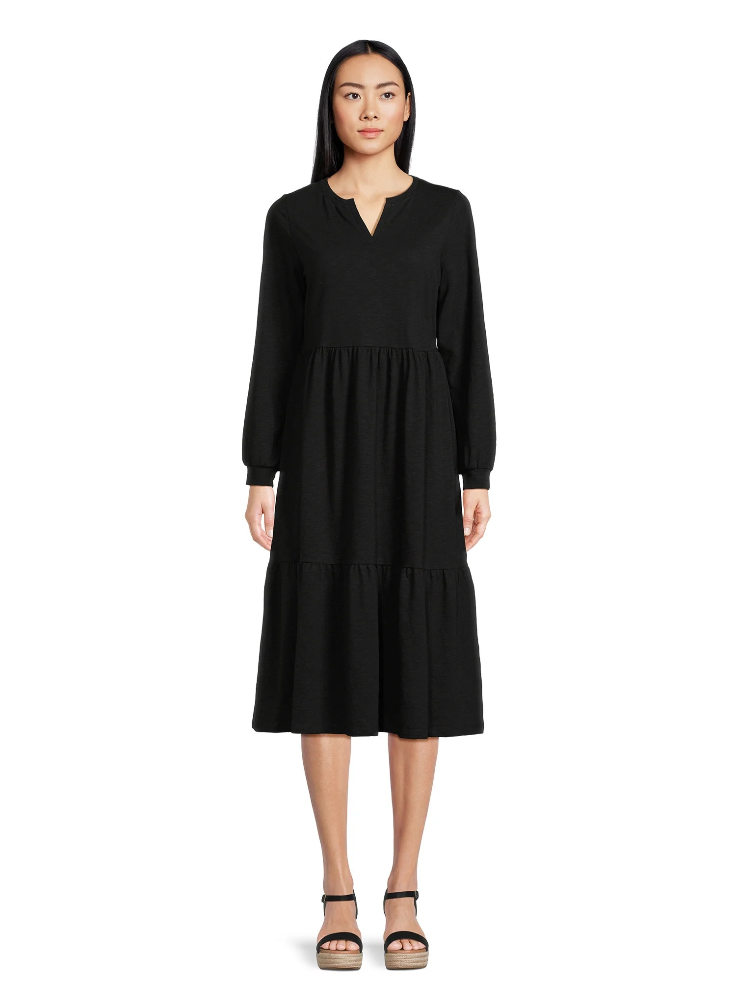 Time and Tru Women's Knit Tiered Midi Dress | Walmart (US)